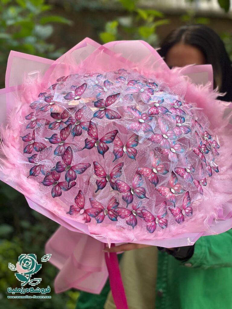 دسته گل پروانه ای صورتی